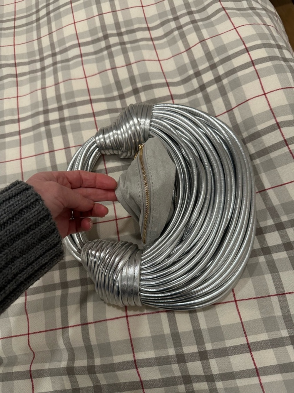Metallic Silver Knot Handle Shoulder Bag - Picture 15 of 15